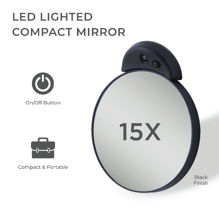 Lighted Compact Mirror with Magnification & Suction Cups