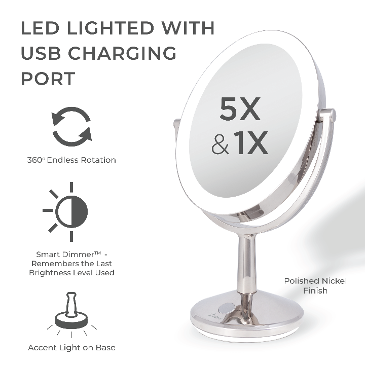 Huntington Lighted Makeup Mirror with Magnification & Rechargeable