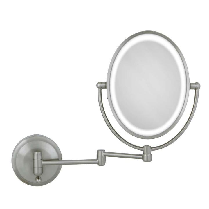 Cordless Dual LED Lighted Oval Wall Mount Mirror, 10X/1X, Satin Nickel - Zadro Products