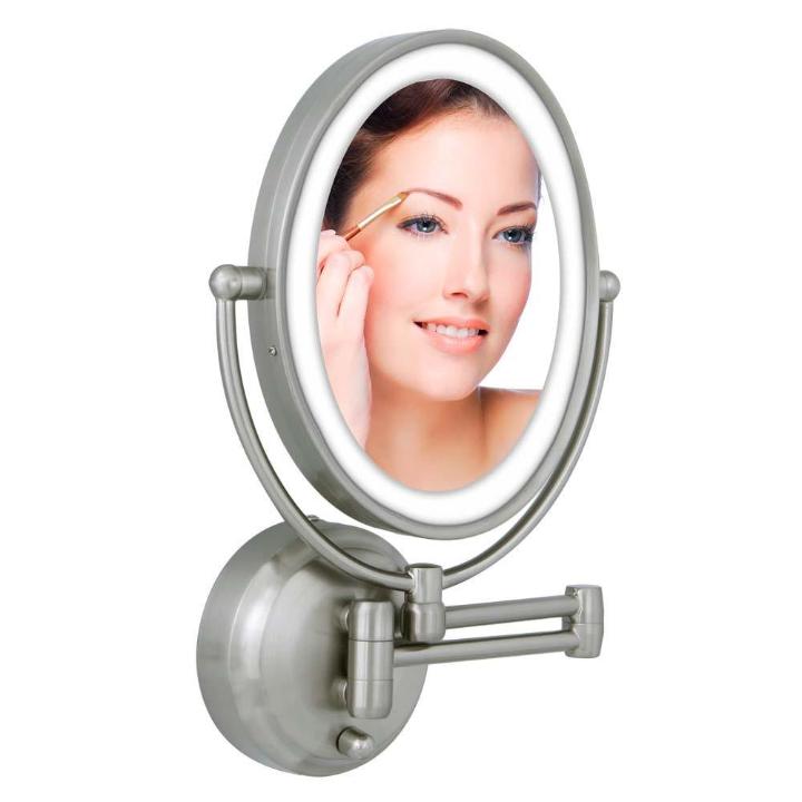 Cordless Dual LED Lighted Oval Wall Mount Mirror, 10X/1X, Satin Nickel - Zadro Products