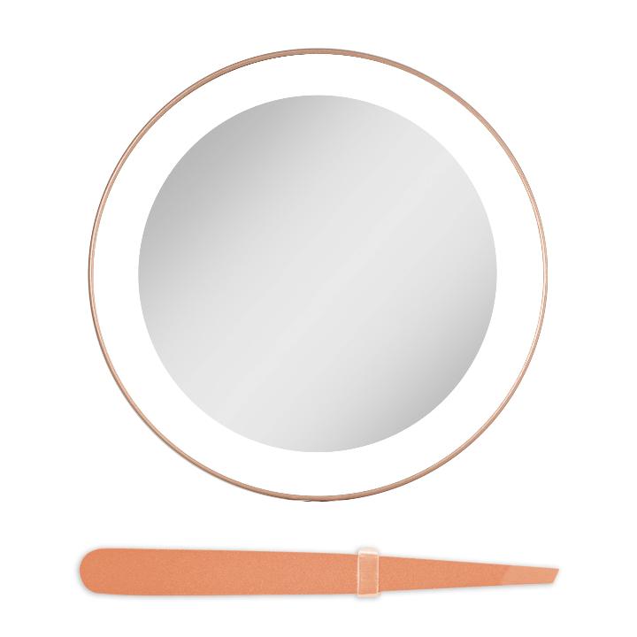 Lighted Compact Mirror with Magnification & Tweezer