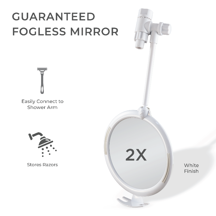 Telescoping Fogless Shower Mirror with Magnification & Razor Holder